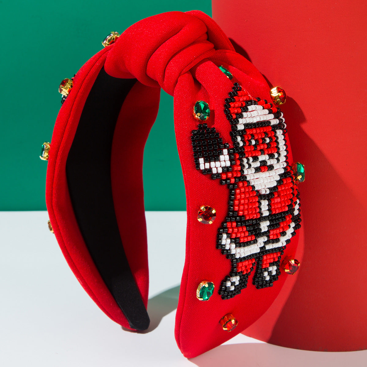 Wholesale Christmas Cloth Diamond-encrusted Headbands, Hand-sewn Rice Bead Hair Ornaments